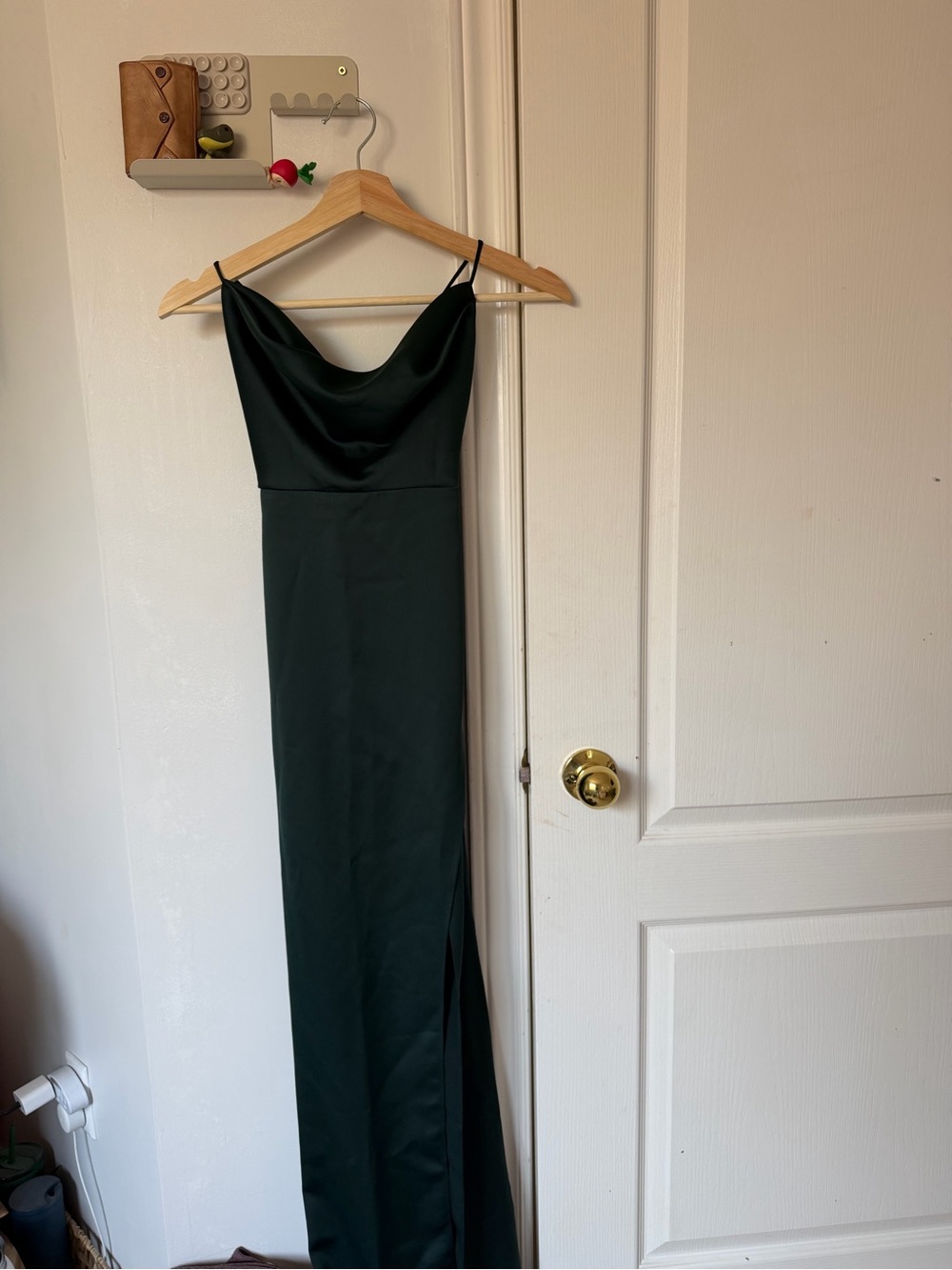 Forest Green Cowl Neck Slip Dress with Slit
